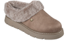 Skechers 114762 Bobs Keepsakes Lite - Cozy Blend full shoe slipper in Taupe. Faux fur lining and trim on a white background upper view
