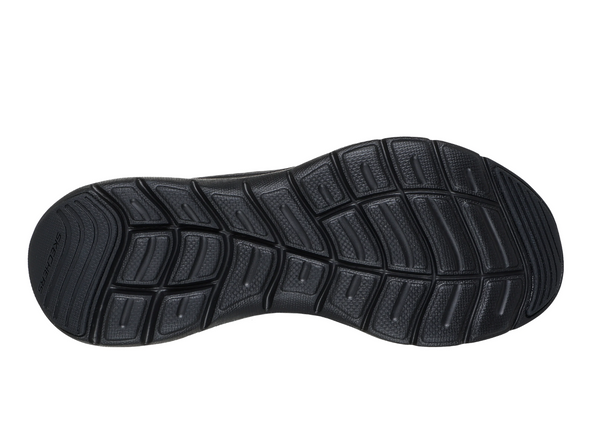 Skechers 150218 Slip-ins: Flex Appeal 5.0 - Easy Breezy - Black sneakers against a white background sole view