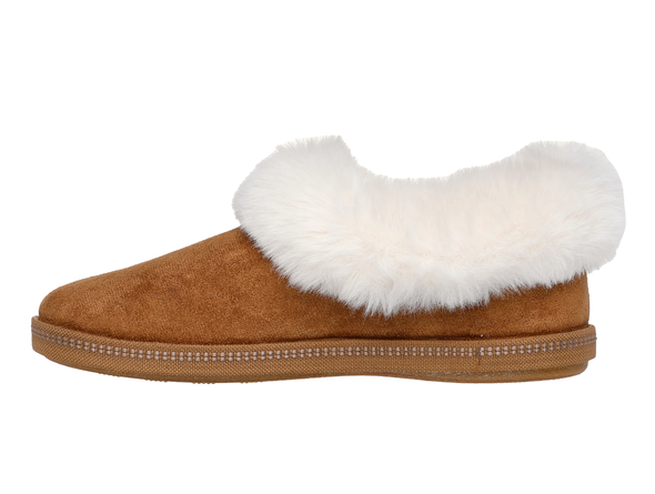 Skechers 169012 Cozy Campfire - Winter Nights full flipper in Chestnut with white faux fur lining and trim inner view
