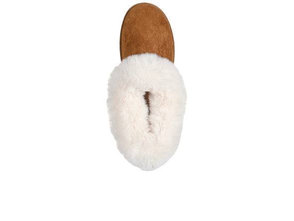 Skechers 169012 Cozy Campfire - Winter Nights full flipper in Chestnut with white faux fur lining and trim top view