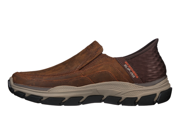 Skechers 204810 Slip-ins RF: Respected - Elgin - Dark Brown slip-on shoe with visible brand logo on a white background