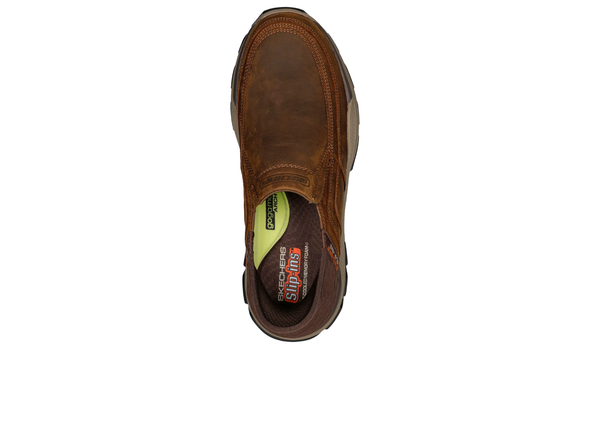 Skechers 204810 Slip-ins RF: Respected - Elgin - Dark Brown slip-on shoe with brand label on a white background
