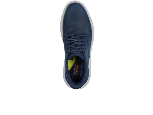 Skechers 205353 Garza Duran - Navy sneaker with white sole on a white background 