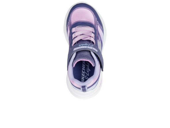 Skechers 303712N S-Lights: Cosmic Glow - Navy Multi sneaker, laced with Velcro strap on a white background top view