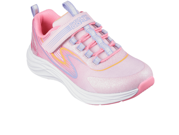 Skechers 303920 GO RUN Accelerate - Pink sneaker, laced with Velcro strap, white sole on a white background upper view