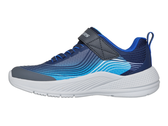 Skechers 403926 Microspec Advance - Navy Blue laced sneakers with a Velcro strap and white sole on a white background inner view