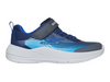 Skechers 403926 Microspec Advance - Navy Blue laced sneakers with a Velcro strap and white sole on a white background. 