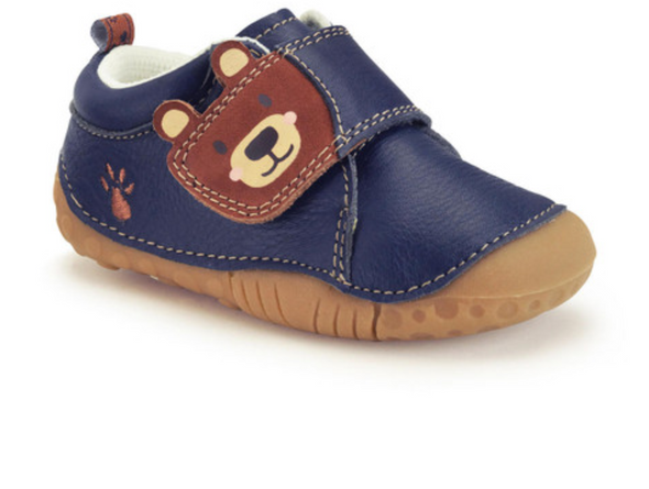 Startrite Bear Hug 0824-9 - Navy kids shoe with Bear face and paw print on a white background.