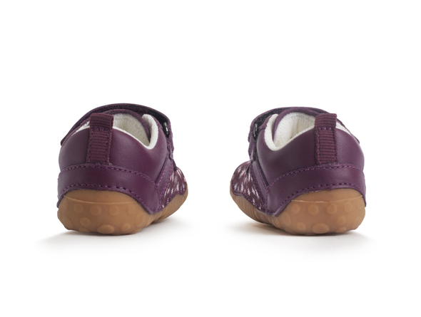 Startrite Little Smile 0823-18 - Burgundy floral baby shoe with Velcro straps and a rubber sole on a white background back view