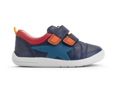 Startrite Playhouse Star 0854-19 shoe in Navy with star detail. double Velcro straps and white sole on white background