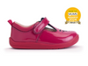 Startrite Puzzle 0779-18 - Cherry Red t-bar shoe with Gold  Made for Mums award 2024 sticker on white background