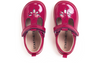 Startrite Puzzle 0779-18 - pair of Cherry Red t-bar shoes with Velcro strap and punched detail on white background