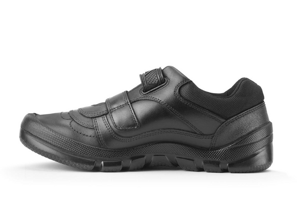 Startrite Rhino Warrior-8237-7 - Black school shoe with two Velcro straps on white back ground