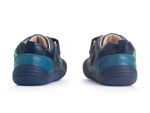 Startrite Tread 0843-9 - Navy baby shoe with dinosaur detail and Velcro strap back view