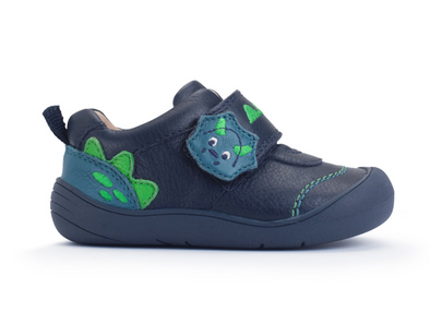 Startrite Tread 0843-9 - Navy baby shoe with dinosaur detail and Velcro strap outer view