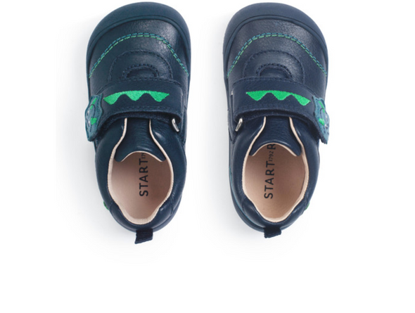 Startrite Tread 0843-9 - Navy baby shoe with dinosaur detail and Velcro strap top view