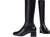 Unisa LAPES_F25_STT_STN - pair of Black knee high boots with 5 cm block heel and full length inner zip on a white background. 