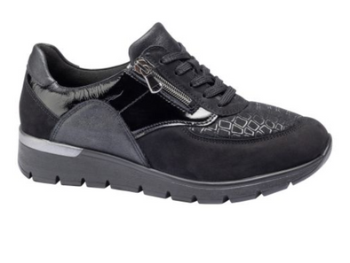 Waldläufer 626K02-413-001 Ramona K - Black sneaker with patterned design on white background