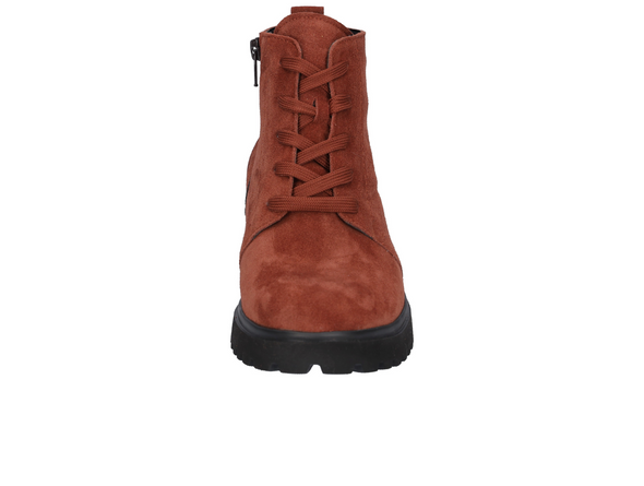 Waldlaufer 716807-195-057 H Luise - Rust suede laced ankle boot with a black sole on a white background front view