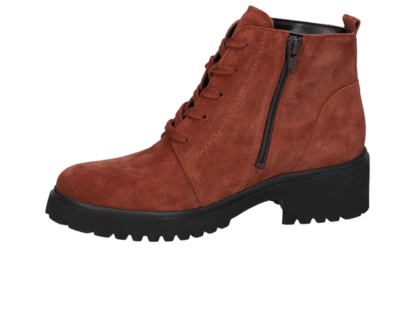 Waldlaufer 716807-195-057 H Luise - Rust suede laced ankle boot with an inner zip and a black sole on a white background