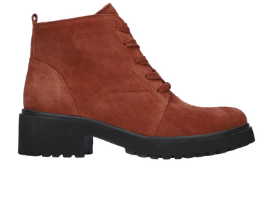 Waldlaufer 716807-195-057 H Luise - Rust suede laced ankle boot with a black sole on a white background