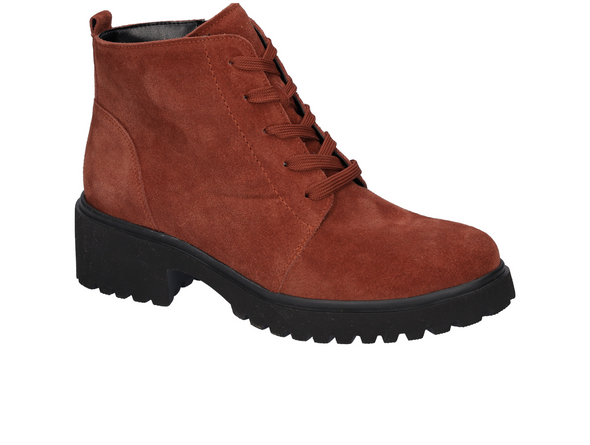 Waldlaufer 716807-195-057 H Luise - Rust suede laced ankle boot with a black sole on a white background upper view