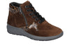 Waldläufer 831802 500 277 - Brown  suede laced ankle boot with side zips and leopard print accents on a white background