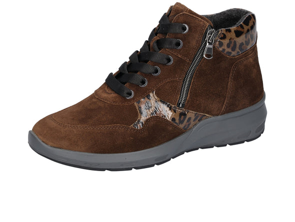 Waldläufer 831802 500 277 - Brown  suede laced ankle boot with side zips and leopard print accents on a white background inner view