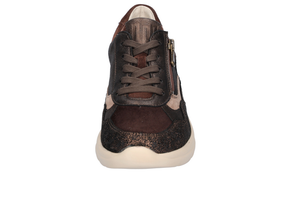 Waldläufer 927003-600-355 H-Carla - Dark Brown Nougat laced sneaker with a side zip on a white sole on a light cream sole on a white  background front view