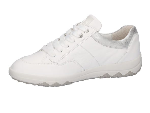 Waldläufer 961002-200-150 Teresa low, leather sneaker in White Silver with lace and zip close inner view.