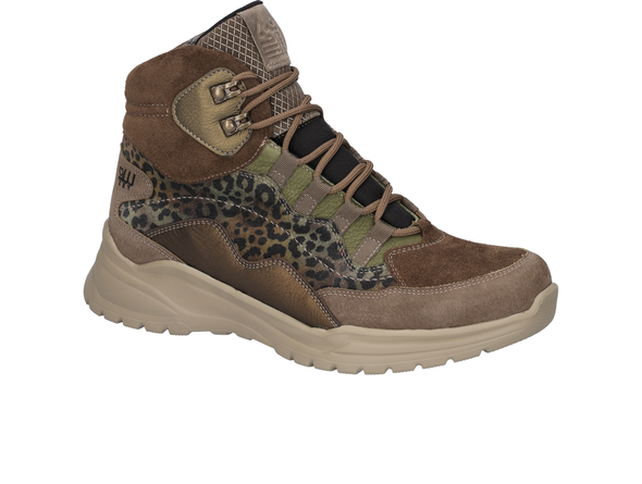 Waldläufer 968971 981 865 - Olive Brown  high-top sneaker boot with leopard print pattern on a white background