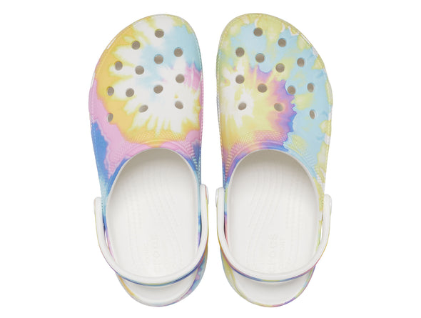 Crocs Classic 207151 Platform Tie-Dye Graphic Clog in White Multi top view
