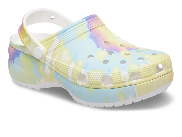 Crocs Classic 207151 Platform Tie-Dye Graphic Clog in White Multi upper view
