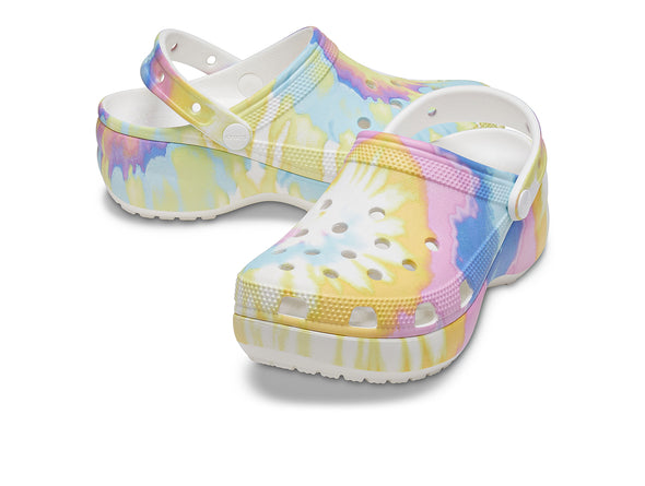Crocs Classic 207151 Platform Tie-Dye Graphic Clog in White Multi upper 1 view