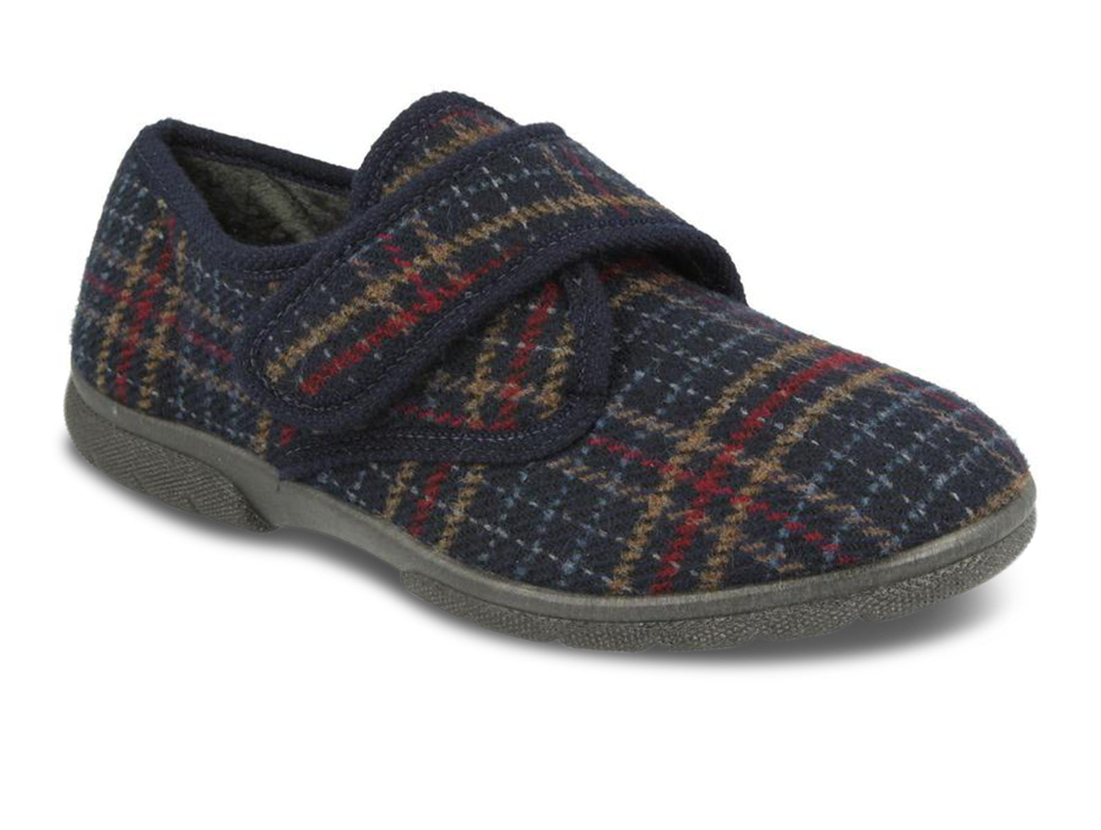 Easy B Tartan 81015N Navy Tartan Mens Slippers at Walsh Brothers Shoes